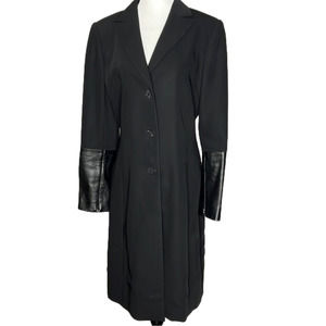 Ross Mayer Elegant Black Long Blazer with Leather Cuffs